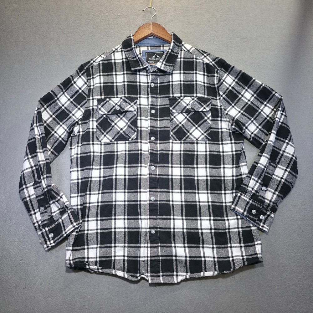 Outdoor‎ Jacket Men's Black Plaid Long Sleeve Button Up Flannel Size Large